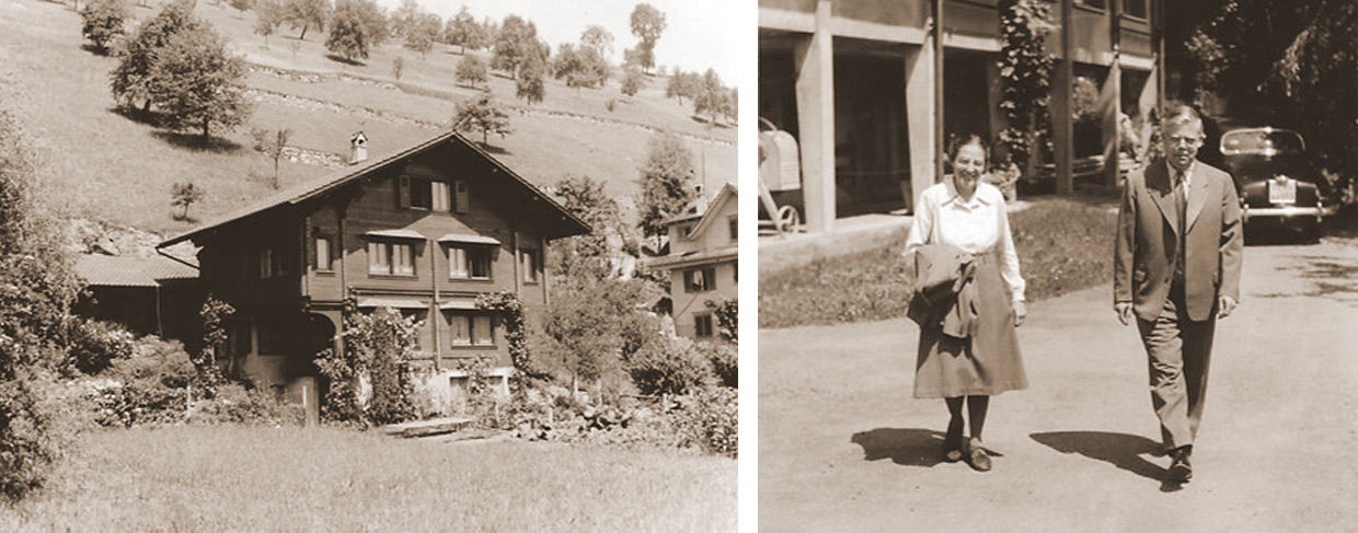 Firmengebäude und Gründerehepaar Dr. Willy Sigrist mit seiner Frau Paula